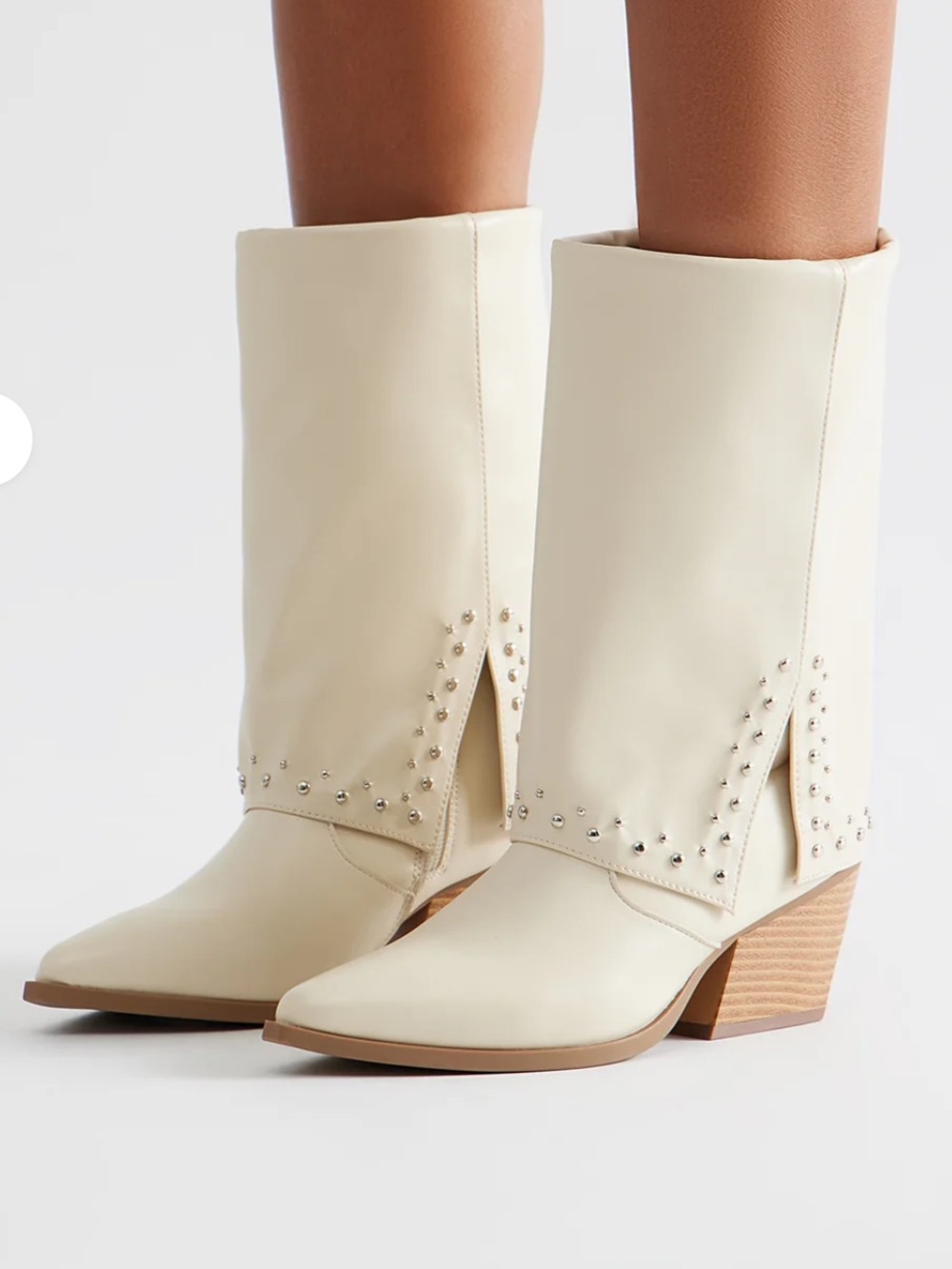 Fashion Nova Cream Studded Mid-Calf Western Boots